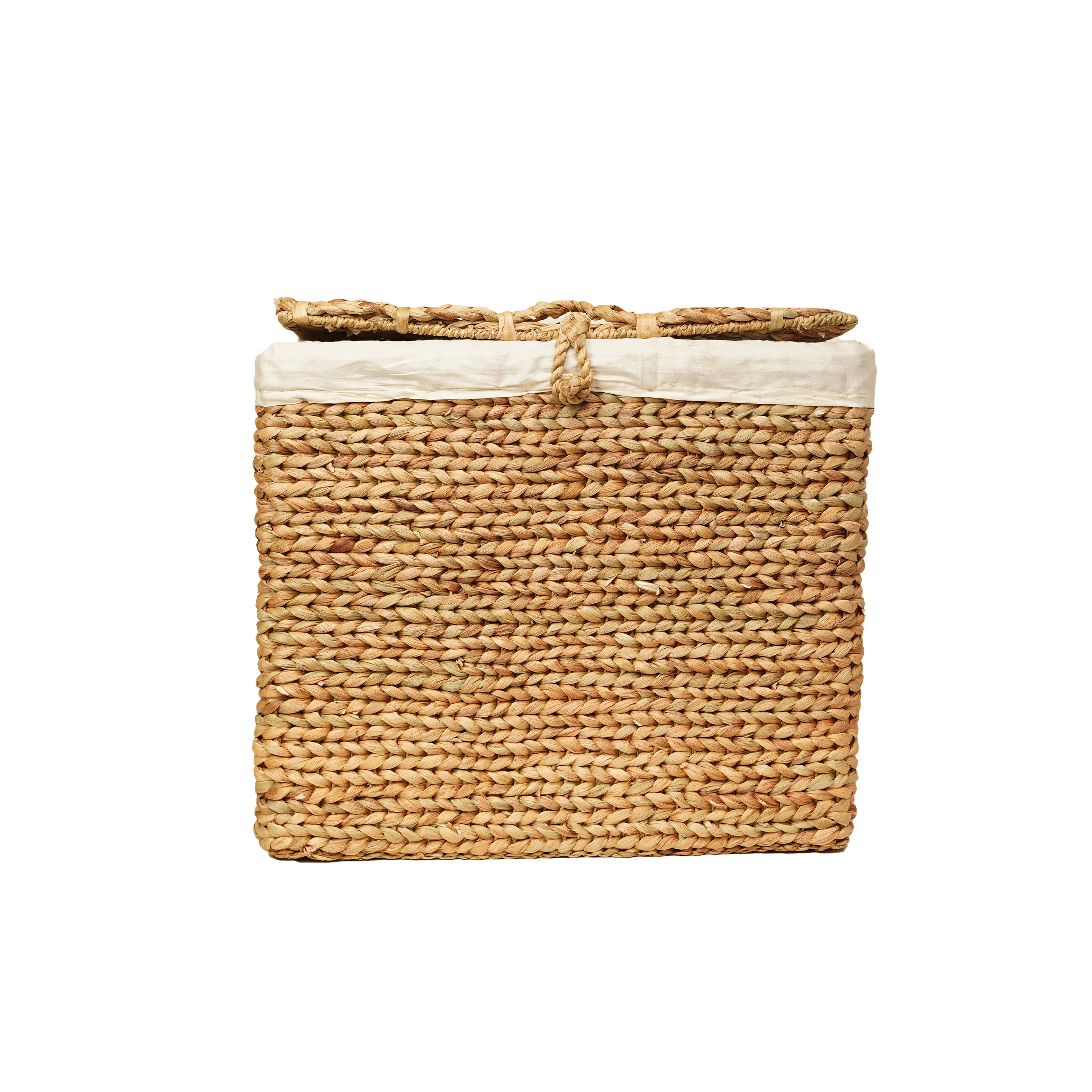 Handcrafted Water Hyacinth & Jute Rectangular Laundry Hamper with Attached Lid & Removable Fabric Li