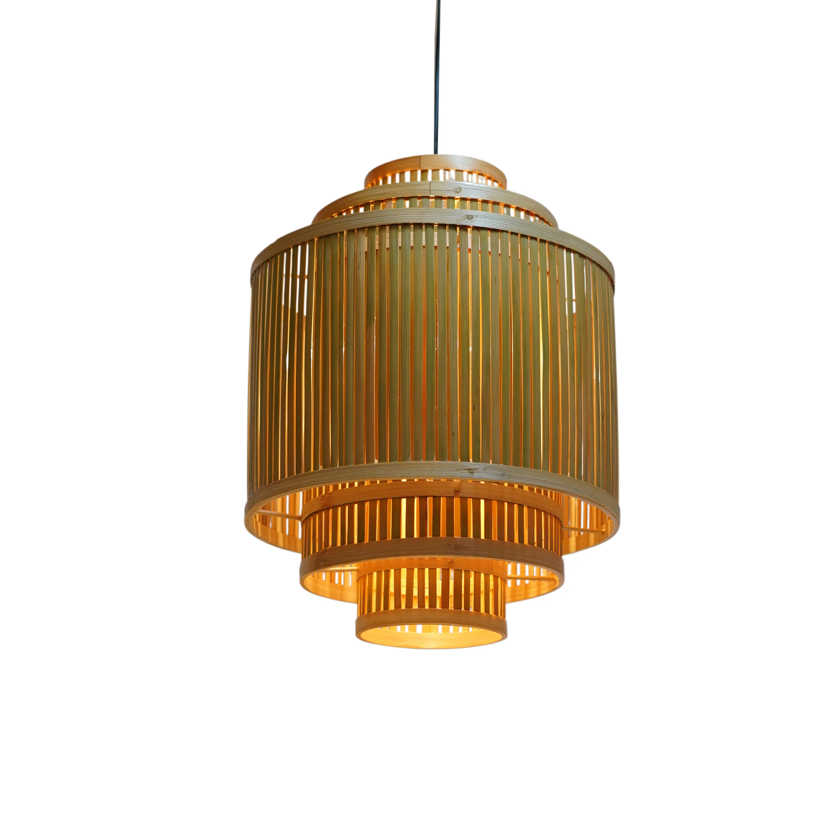 Handcrafted Multi-Tier Bamboo Slat Pendant Light Shade - Pagoda Ceiling Lamp Cover