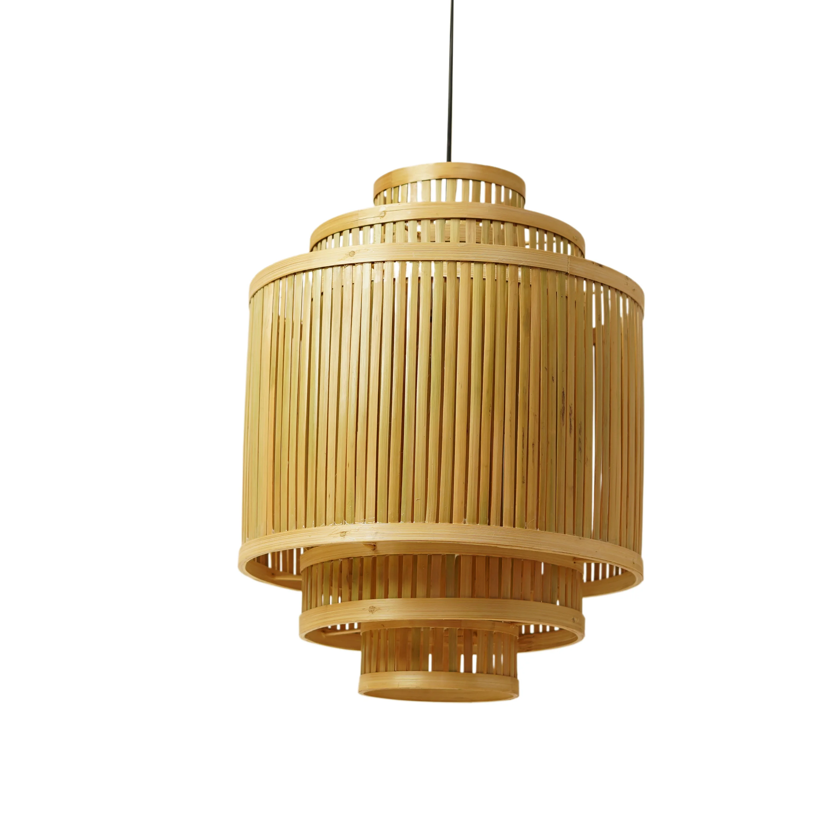 Handcrafted Multi-Tier Bamboo Slat Pendant Light Shade - Pagoda Ceiling Lamp Cover - Thumbnail 2