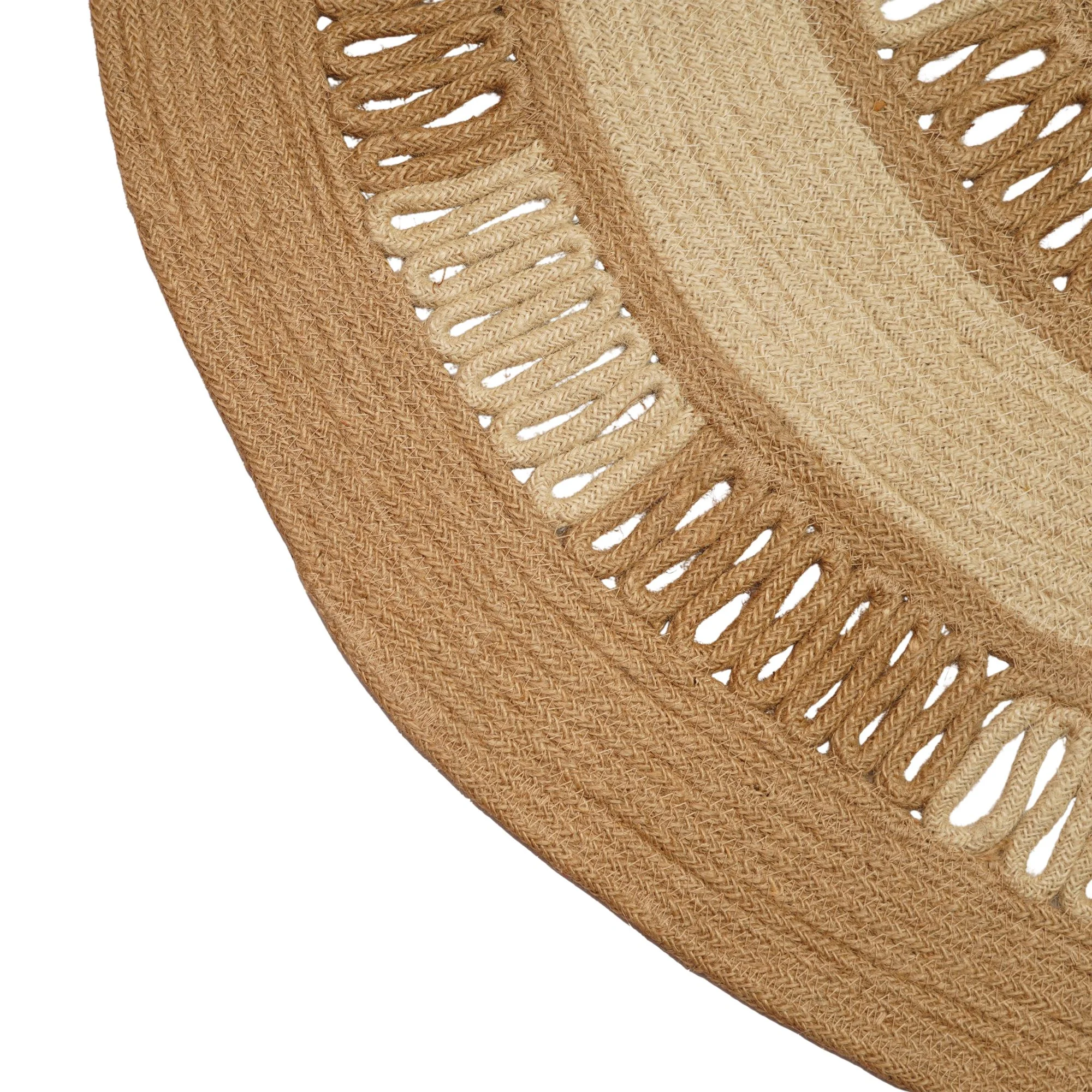 Handmade Dual-Tone Jute Openwork Round Rug (3 Feet / 90 cm) - Thumbnail 2
