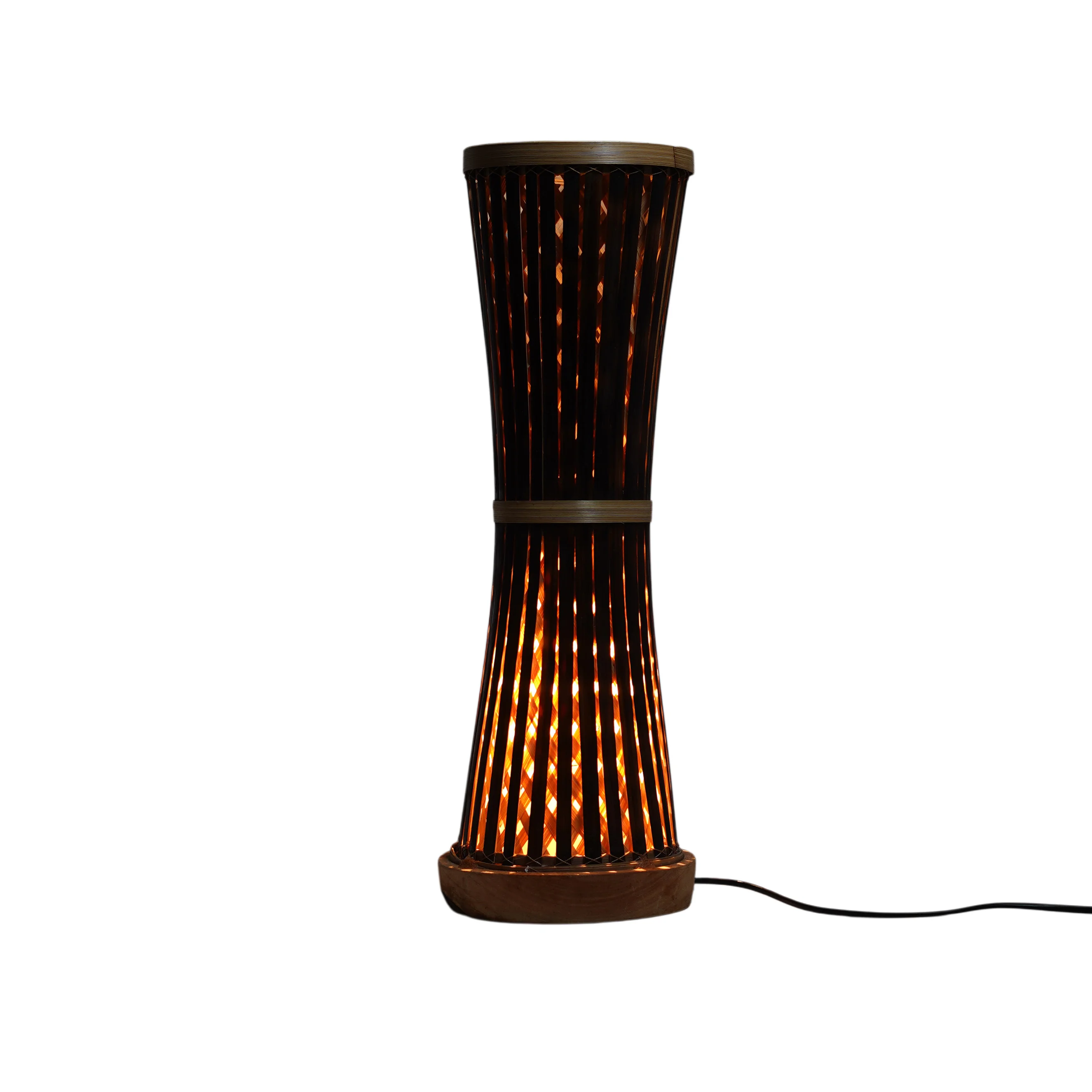 Handcrafted Hourglass Bamboo Table Lamp - Vintage Carbonized Desk Light with Solid Woo - Thumbnail 1