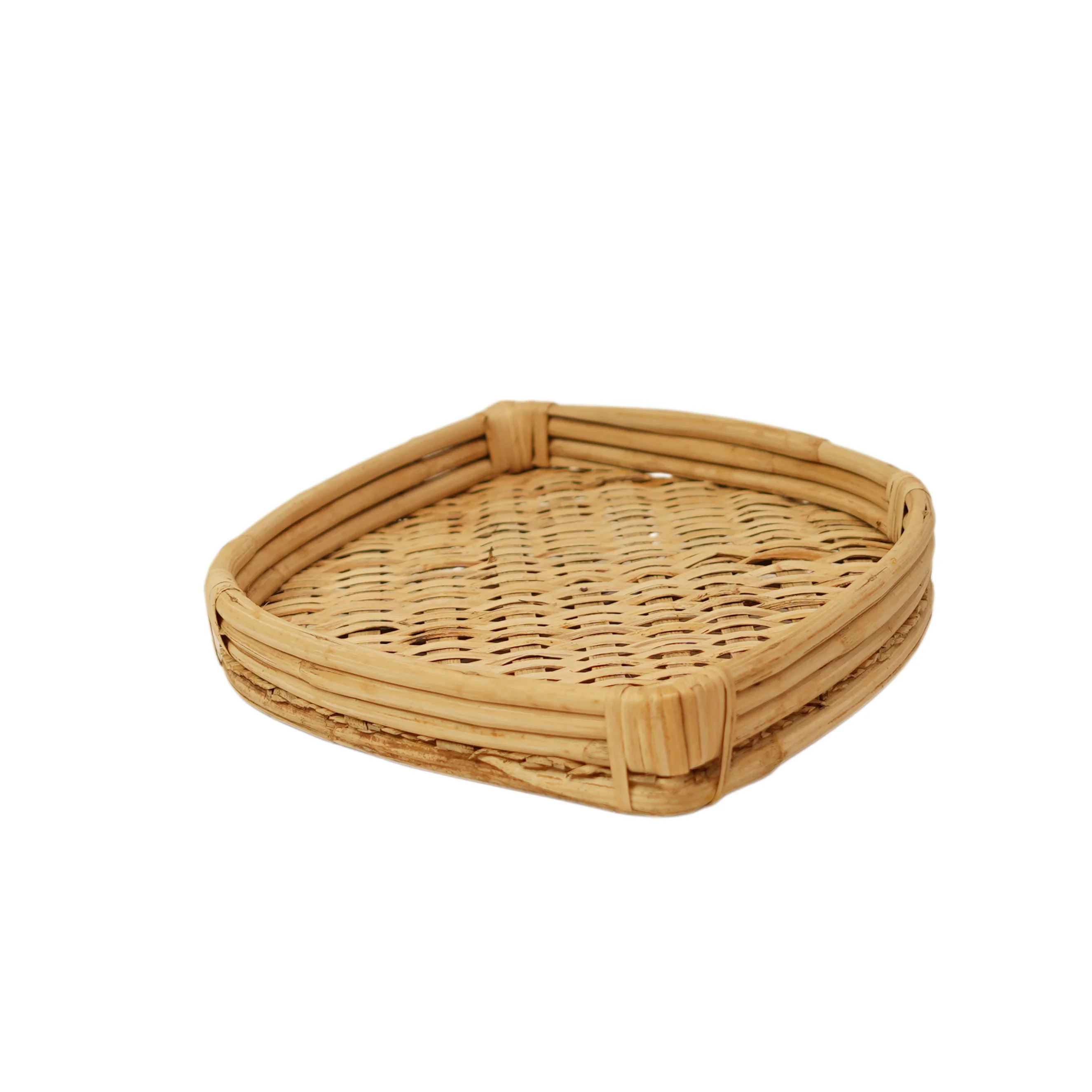 Handcrafted Cane Rattan Serving Tray Woven Bread & Fruit Platter