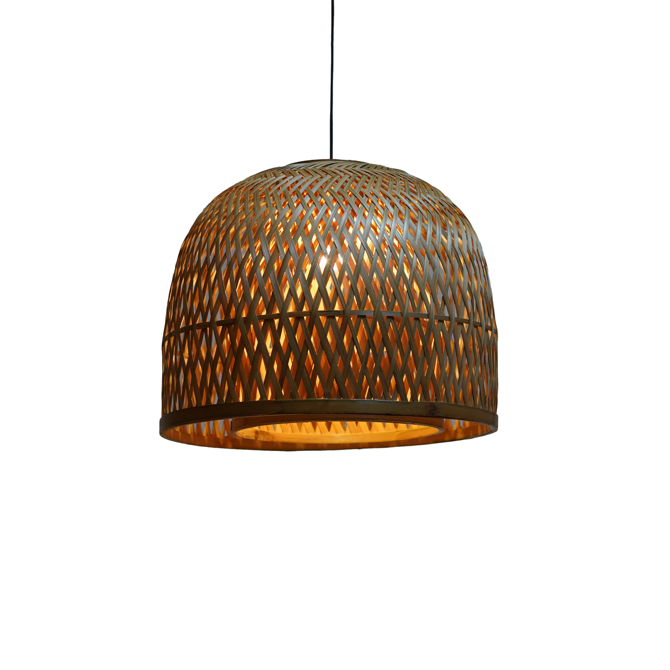 Handcrafted Dome Bamboo Pendant Light - Japandi Woven Ceiling Lamp Shade - Thumbnail 3