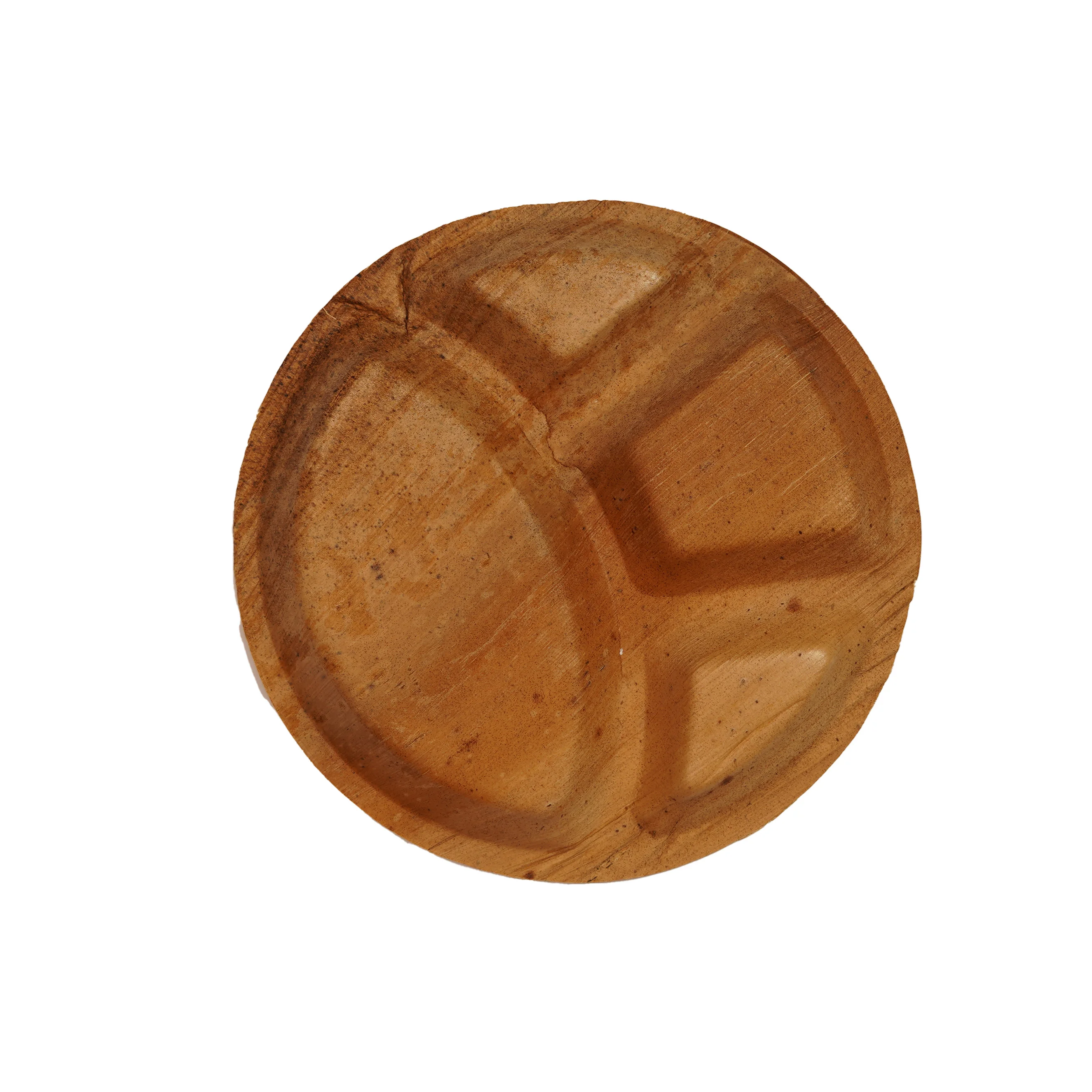 Eco-Friendly Disposable Areca Leaf Round 4-Compartment Plate - Thumbnail 4