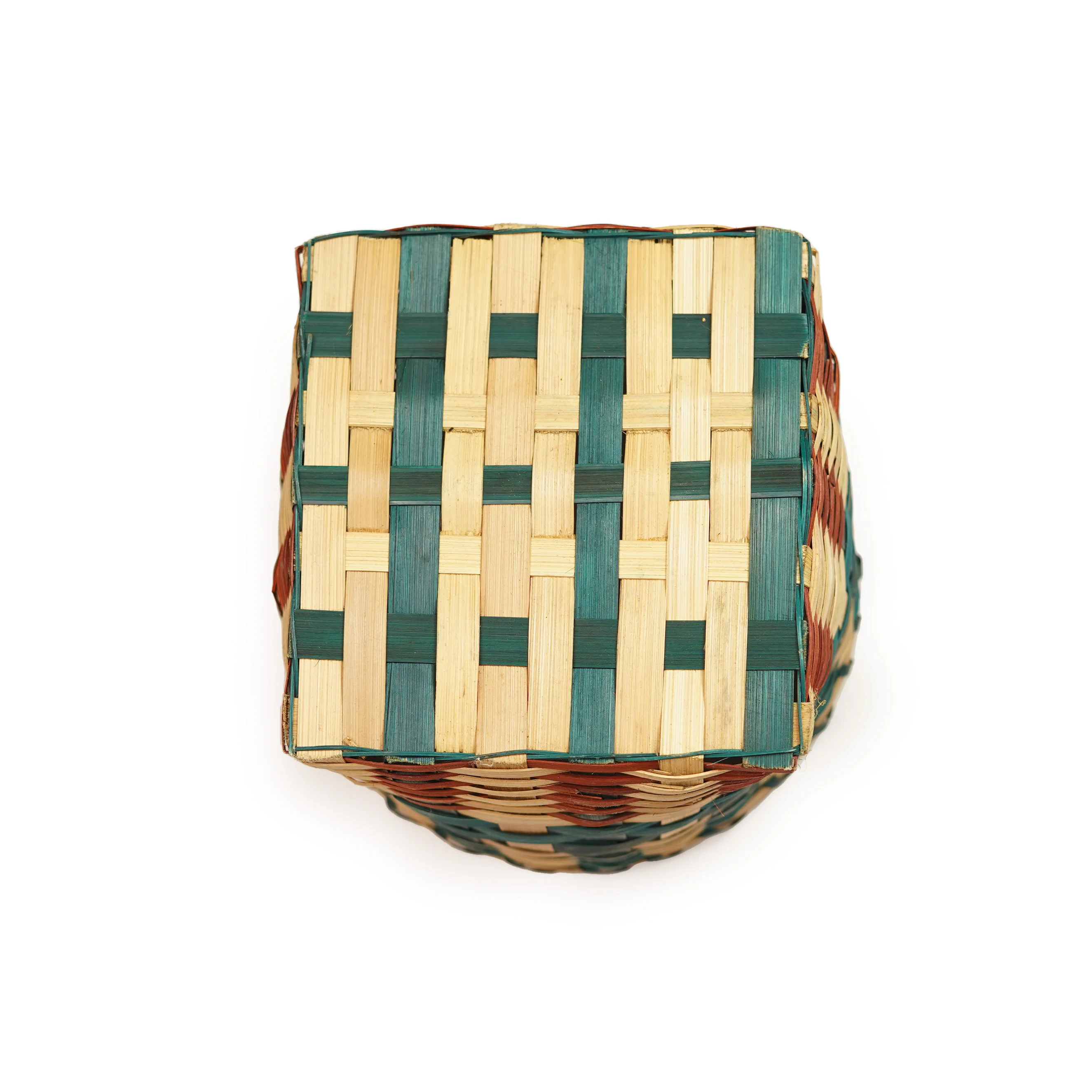 Handwoven Tricolor Bamboo Storage Basket & Planter Cover (Square to Round Base)