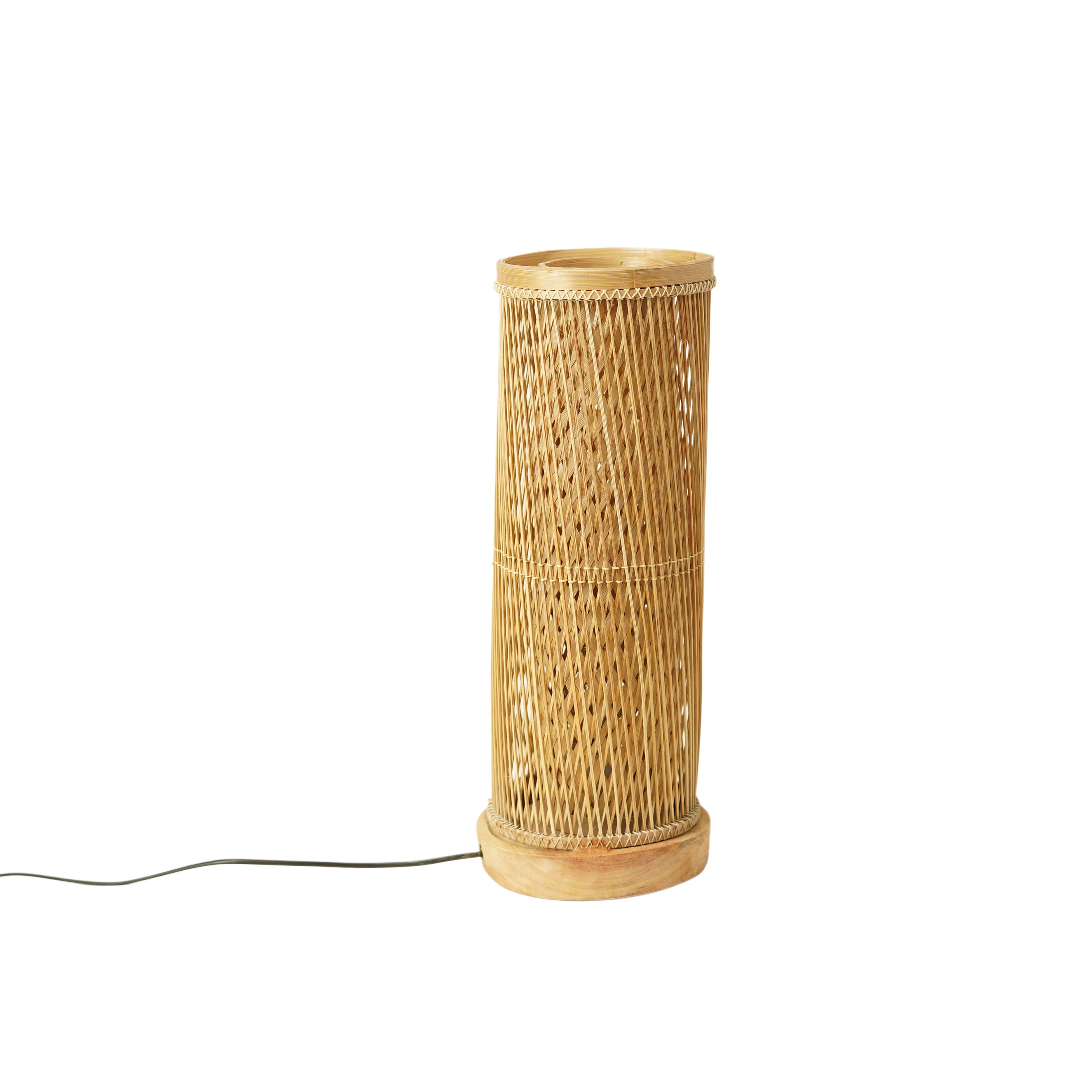 Handcrafted Large Dual-Layer Bamboo Tower Table Lamp with Wooden Base - Woven Desk Lig - Thumbnail 2