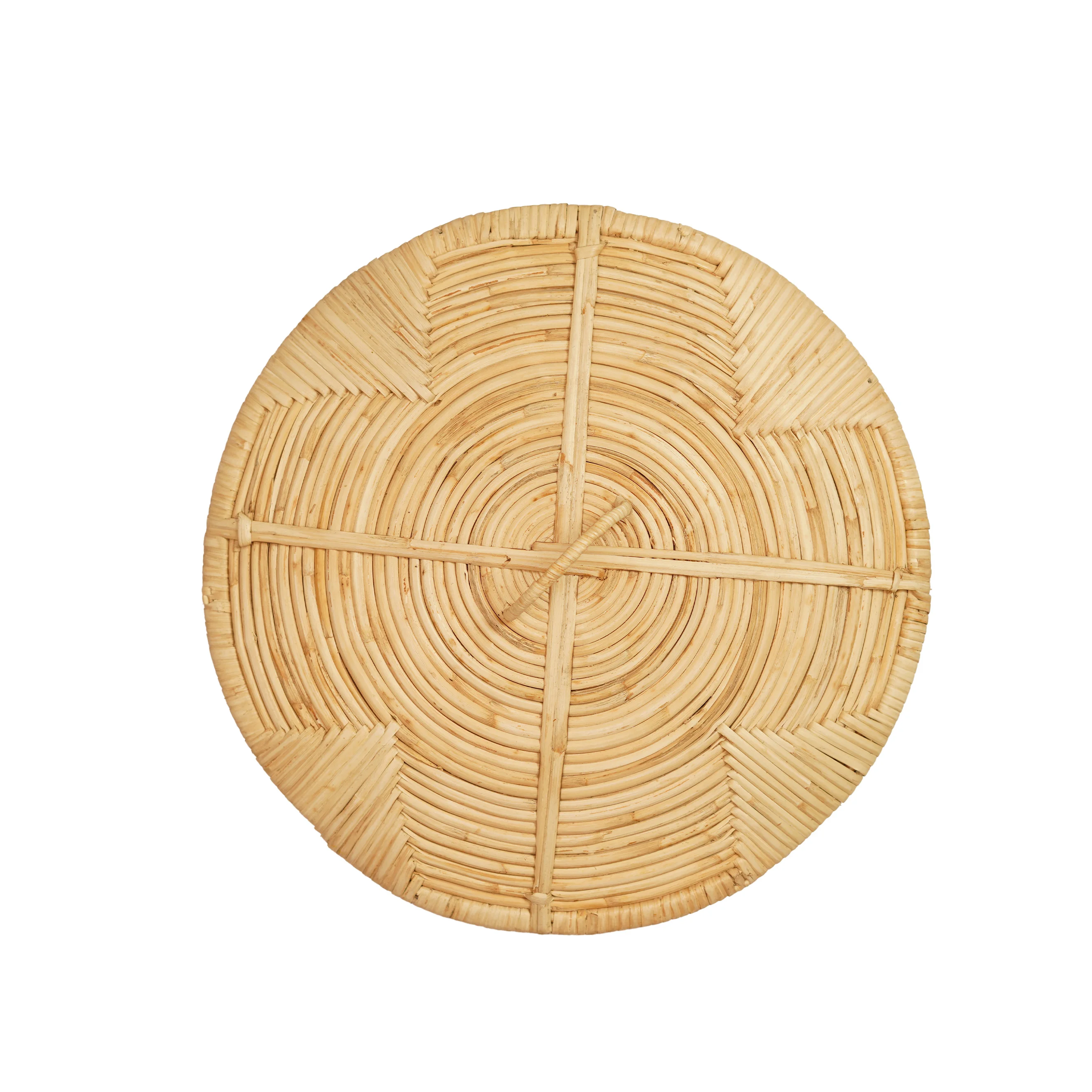 Handcrafted Natural Cane & Rattan Round Laundry Hamper Basket with Lid - Thumbnail 3