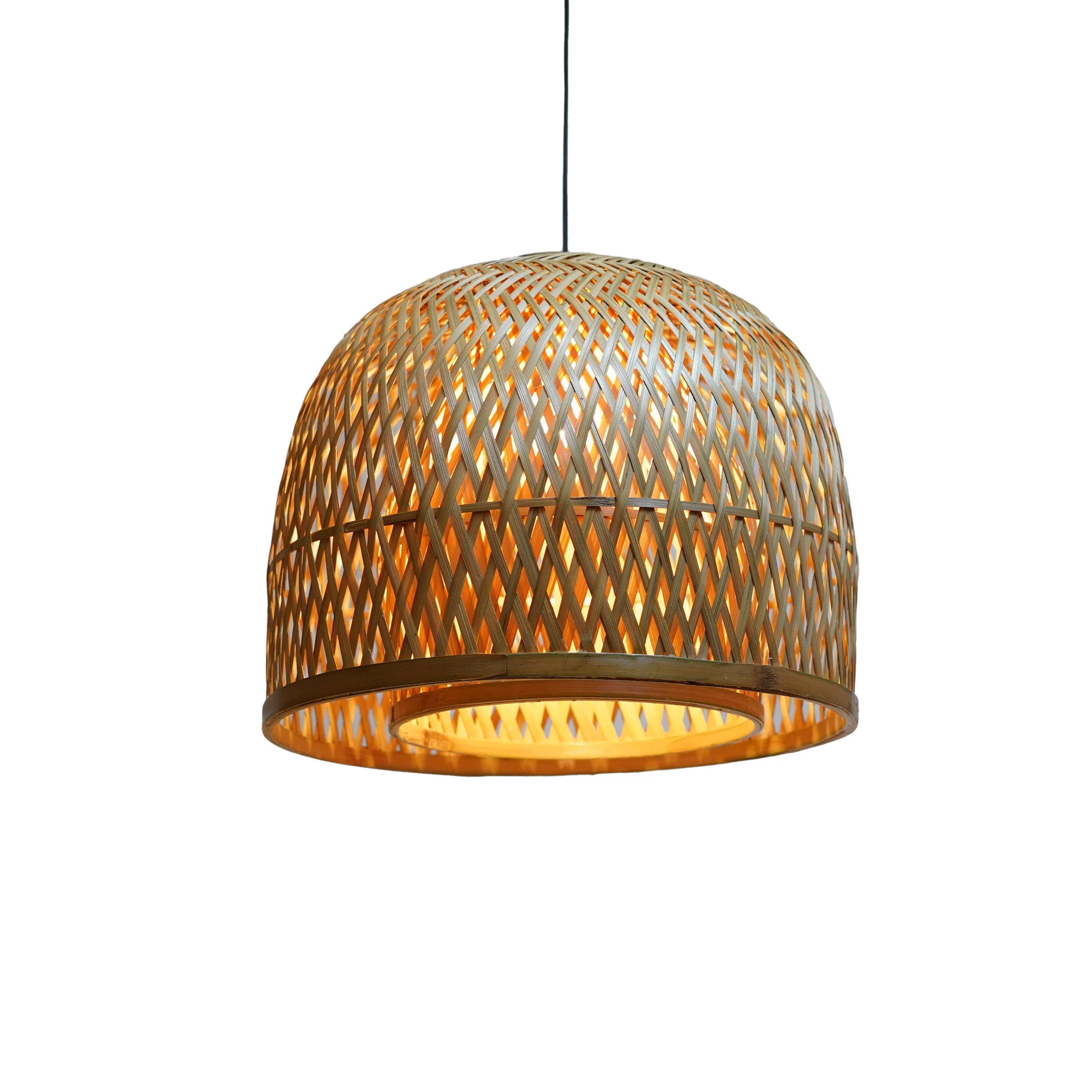 Handcrafted Dome Bamboo Pendant Light - Japandi Woven Ceiling Lamp Shade