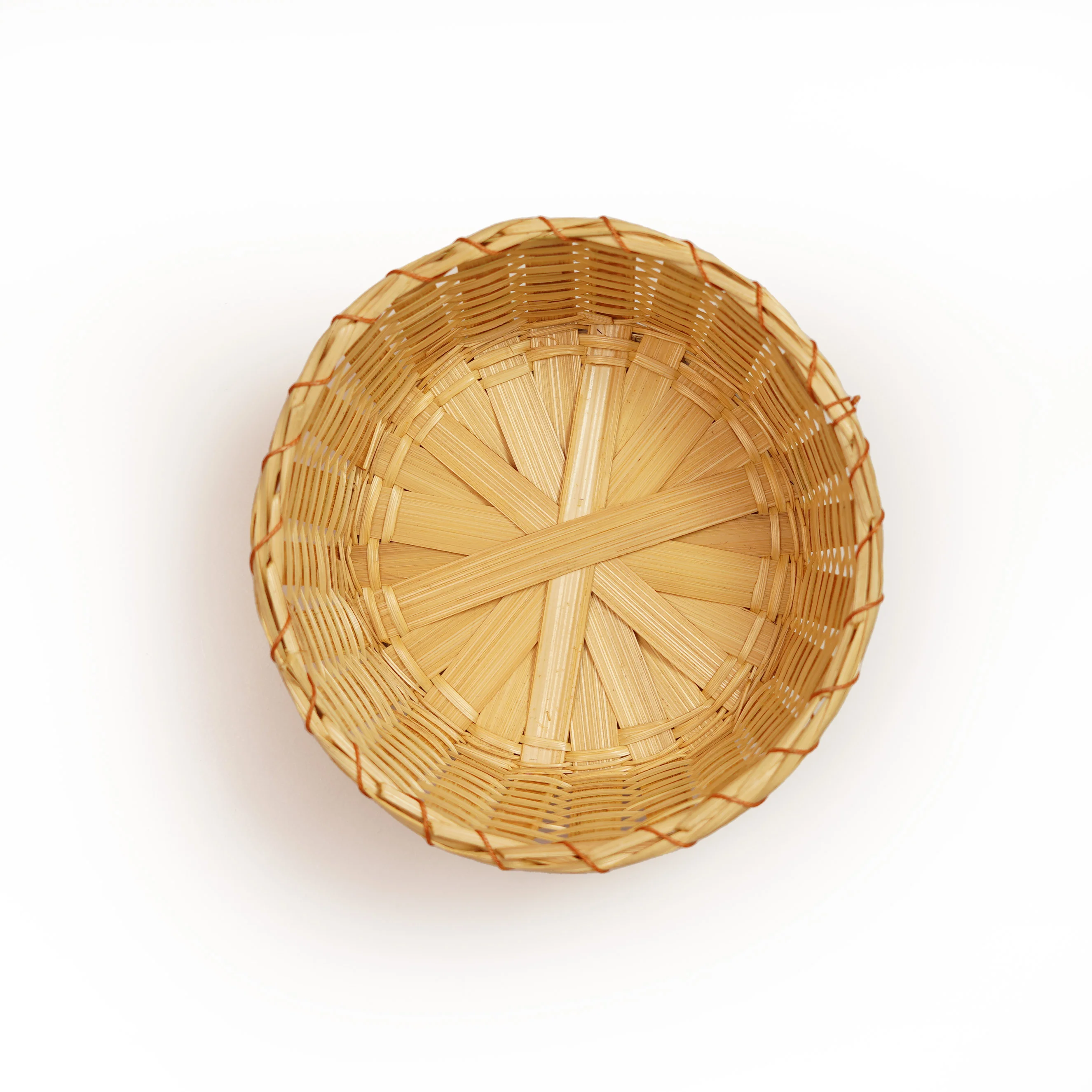 Handcrafted Natural Bamboo Round Storage Basket Box with Lid - Thumbnail 3