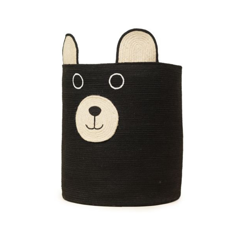 Cute Bear Face Woven Jute Toy Basket - Wholesale Kids Nursery Storage Organizer Bin - Thumbnail 4