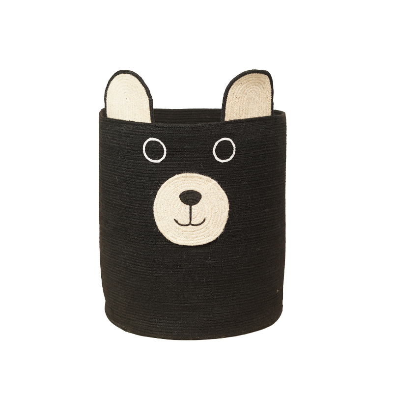 Cute Bear Face Woven Jute Toy Basket - Wholesale Kids Nursery Storage Organizer Bin
