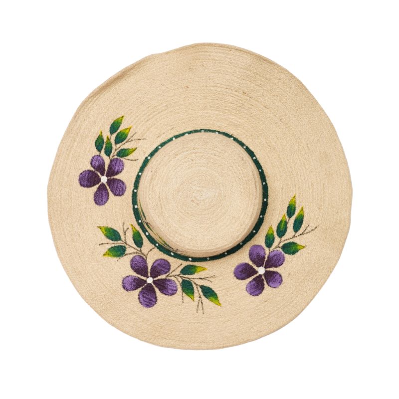 Eco-Friendly Handcrafted Natural Jute Fiber Ladies Sun Hat Hand Painted Floral Boater - Thumbnail 2
