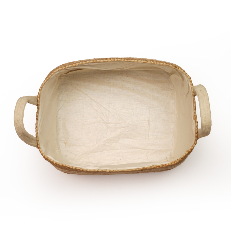 Eco-Friendly Handwoven Jute Storage Basket Set of 3 with Handles & Inner Fabric Lining - Thumbnail 2
