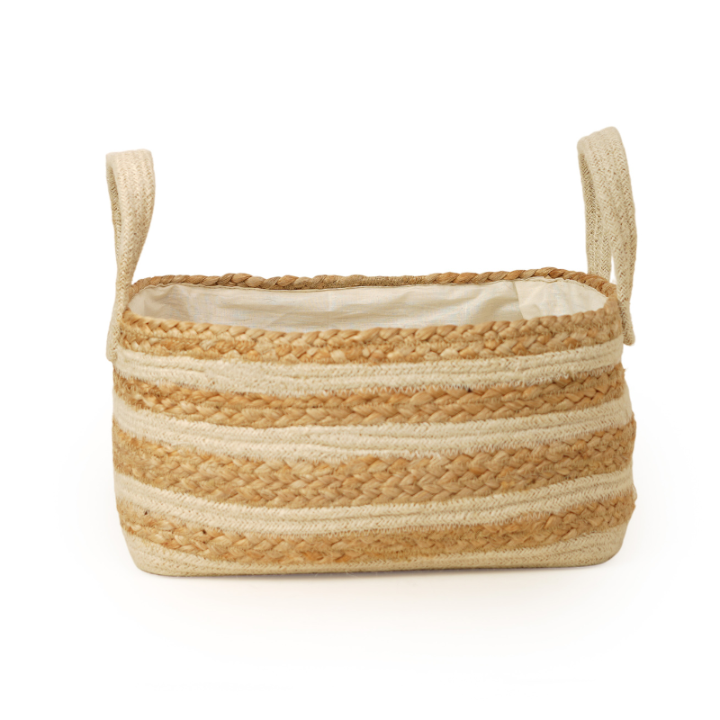 Eco-Friendly Handwoven Jute Storage Basket Set of 3 with Handles & Inner Fabric Lining - Thumbnail 4