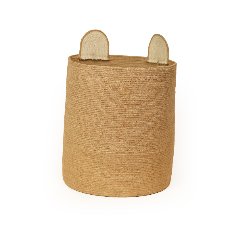 Eco-Friendly Handwoven Natural Jute Toy Storage Basket Cute Bear Face Nursery Organize - Thumbnail 3