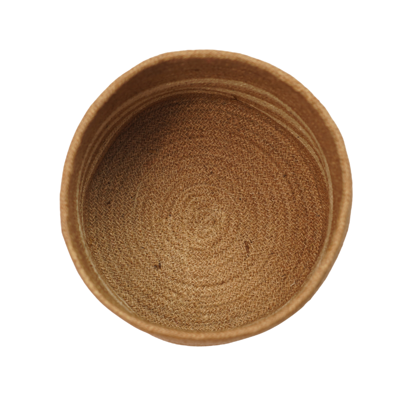 Eco-Friendly Handwoven Round Jute Storage Basket Cream Striped Plant Pot Cover & Home Storage Organizer Bin