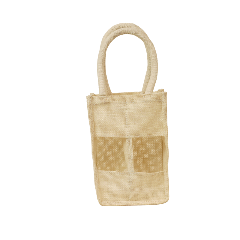 Eco-Friendly Natural Jute 2 Bottle Wine Carrier Bag with Mesh Window