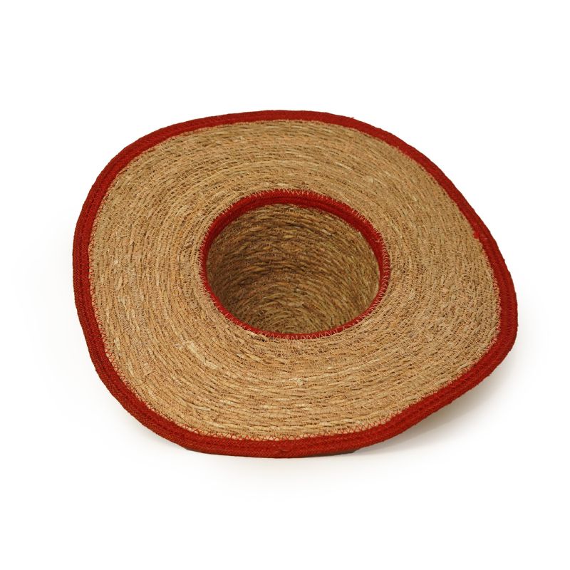 Eco-Friendly Natural Seagrass & Jute Women Sunshade Hat Flat Top Wide Brim Red Trim Su - Thumbnail 2