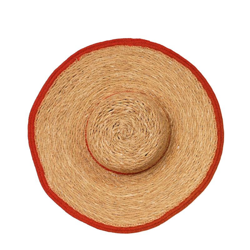 Eco-Friendly Natural Seagrass & Jute Women Sunshade Hat Flat Top Wide Brim Red Trim Su - Thumbnail 3