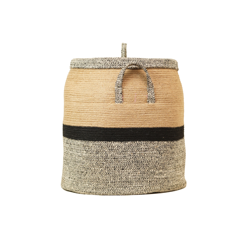 Eco-Friendly Three-Tone Natural Jute Laundry Hamper Basket with Lid and Handles - Thumbnail 4