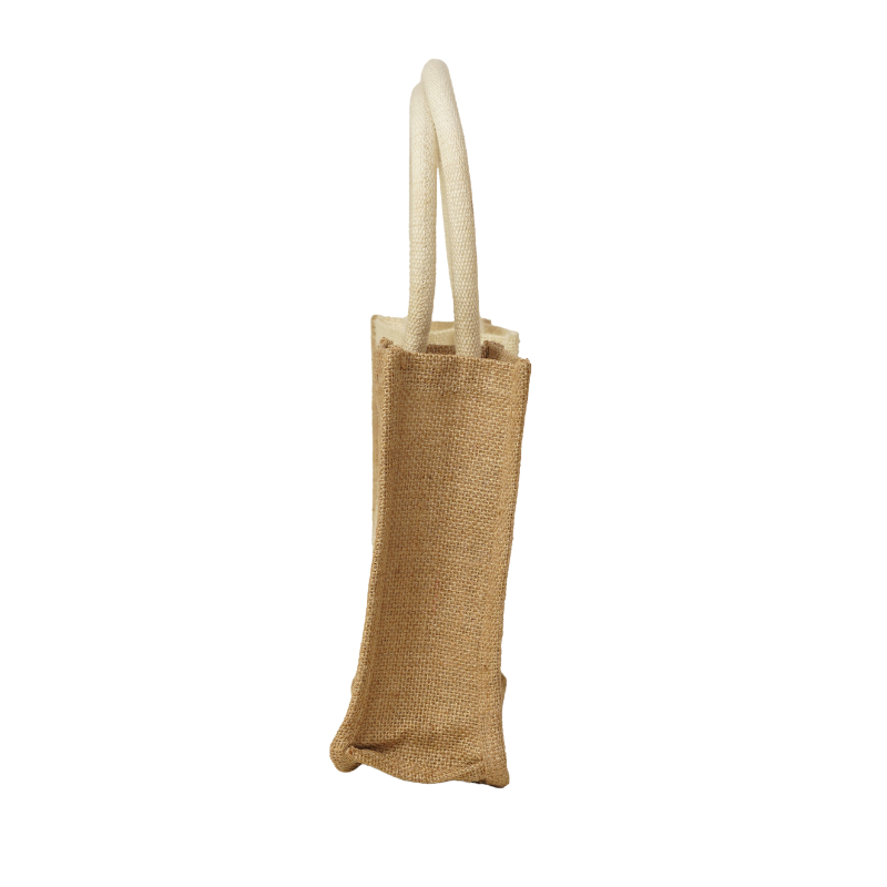 Eco-Friendly Two-Tone Natural Jute 3 Bottle Wine Carrier Tote with Open Window - Thumbnail 2