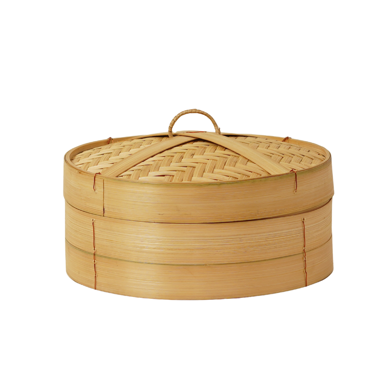 Handcrafted 2-Tier Bamboo Steamer Basket with Lid (8-Inch) - Thumbnail 2