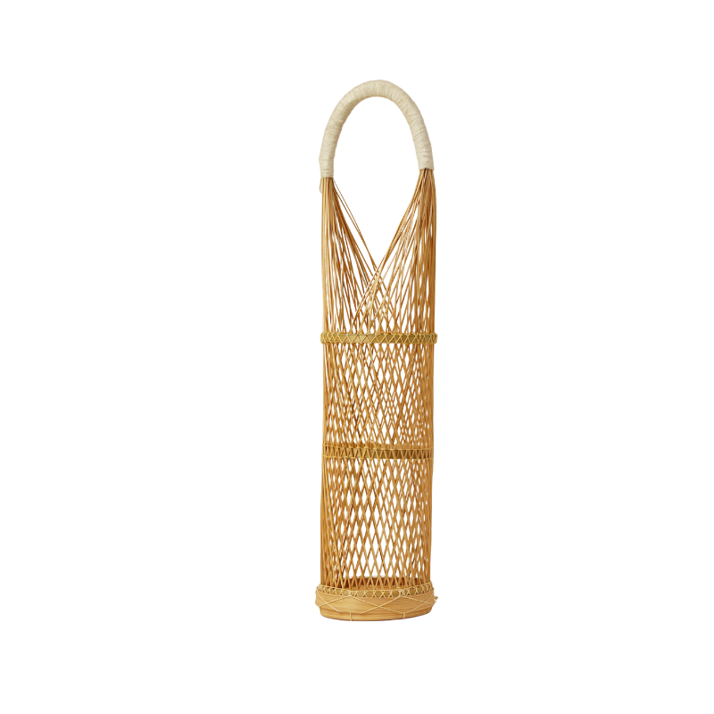 Handcrafted Bamboo Single Wine Bottle Carrier with Jute Wrapped Handle