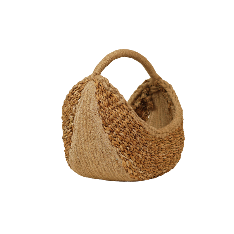 Handcrafted Boat-Shaped Jute & Seagrass Storage Gift Basket with Arch Handle - Thumbnail 2