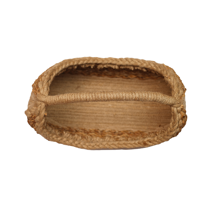 Handcrafted Boat-Shaped Jute & Seagrass Storage Gift Basket with Arch Handle - Thumbnail 4