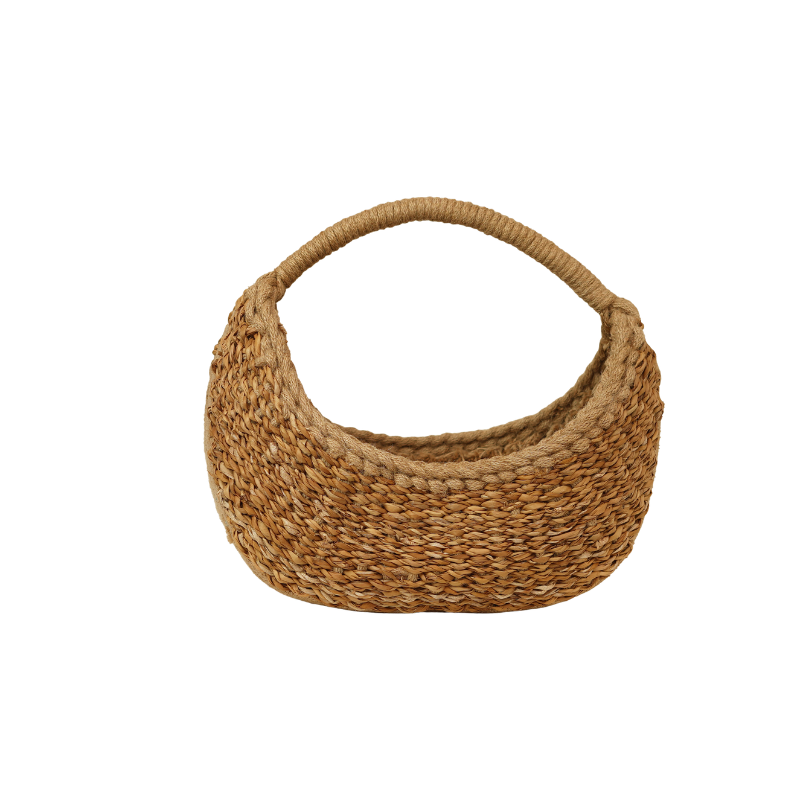 Handcrafted Boat-Shaped Jute & Seagrass Storage Gift Basket with Arch Handle