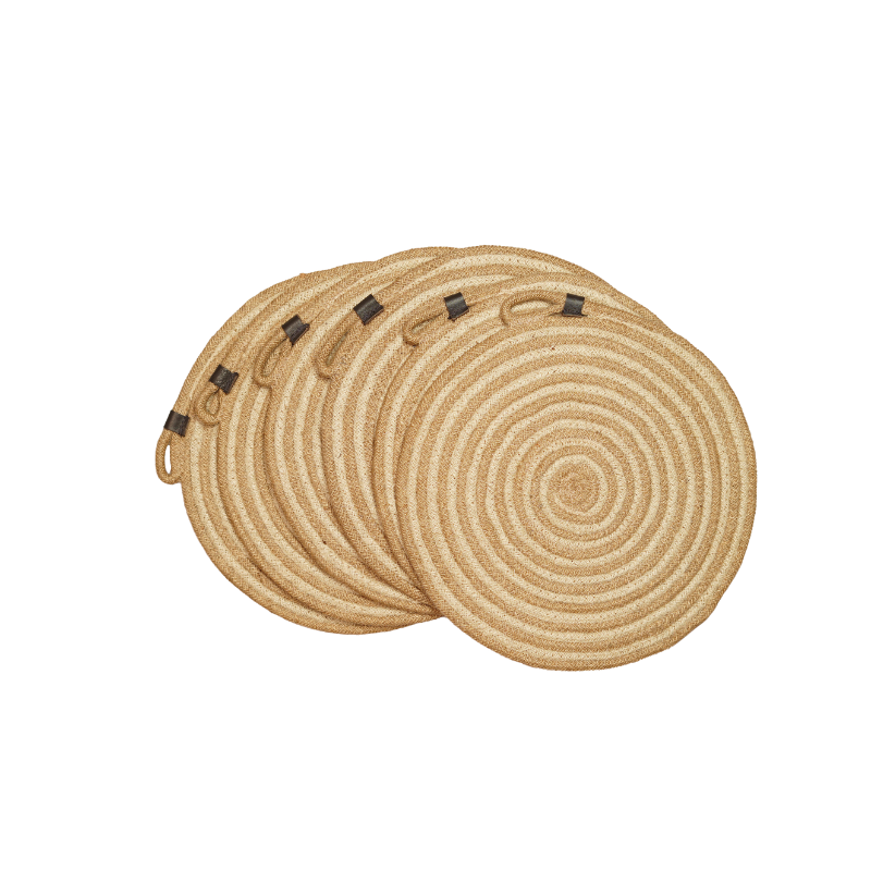 Handcrafted Braided Jute Dining Table Mat Set (7 Pcs) with Oval Runner and Round Place - Thumbnail 2