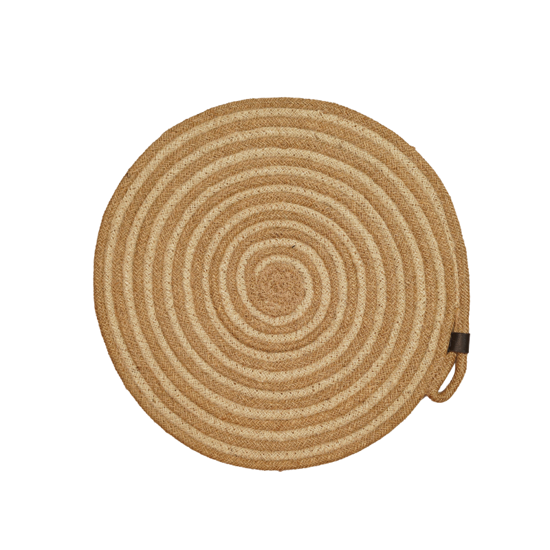 Handcrafted Braided Jute Dining Table Mat Set (7 Pcs) with Oval Runner and Round Placemats with Hanging Loop