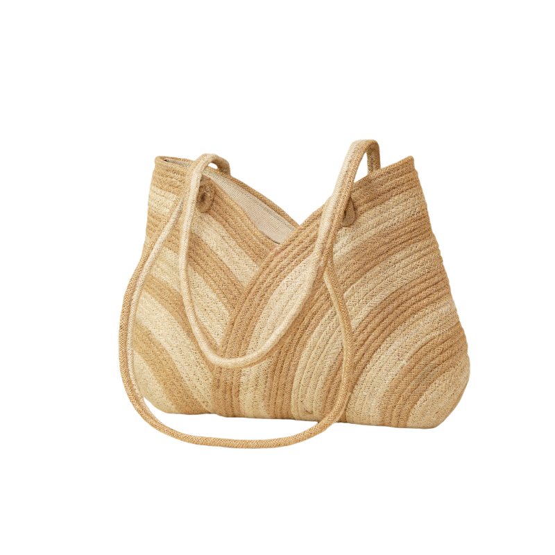Handcrafted Braided Jute Women's Shoulder Bag with Diagonal Wave Pattern