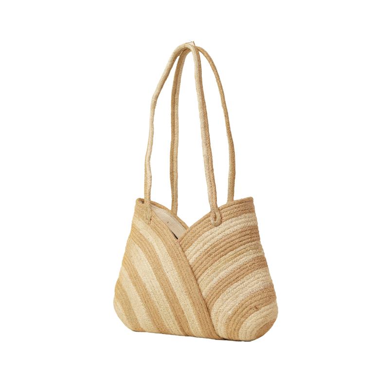 Handcrafted Braided Jute Women's Shoulder Bag with Diagonal Wave Pattern