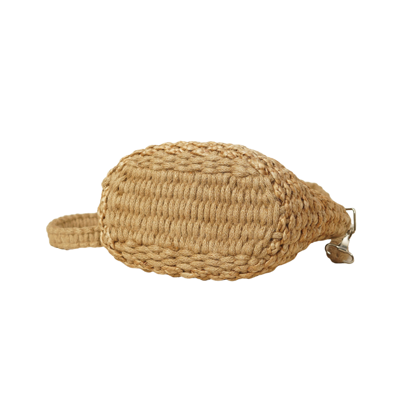 Handcrafted Chunky Woven Jute Mini Tote Bag with Detachable Macrame Strap - Thumbnail 2