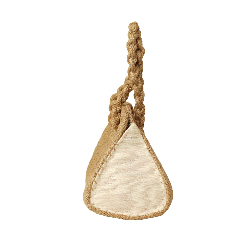 Handcrafted Daisy Floral Embroidered Jute Trapezoid Vanity Handbag - Thumbnail 2