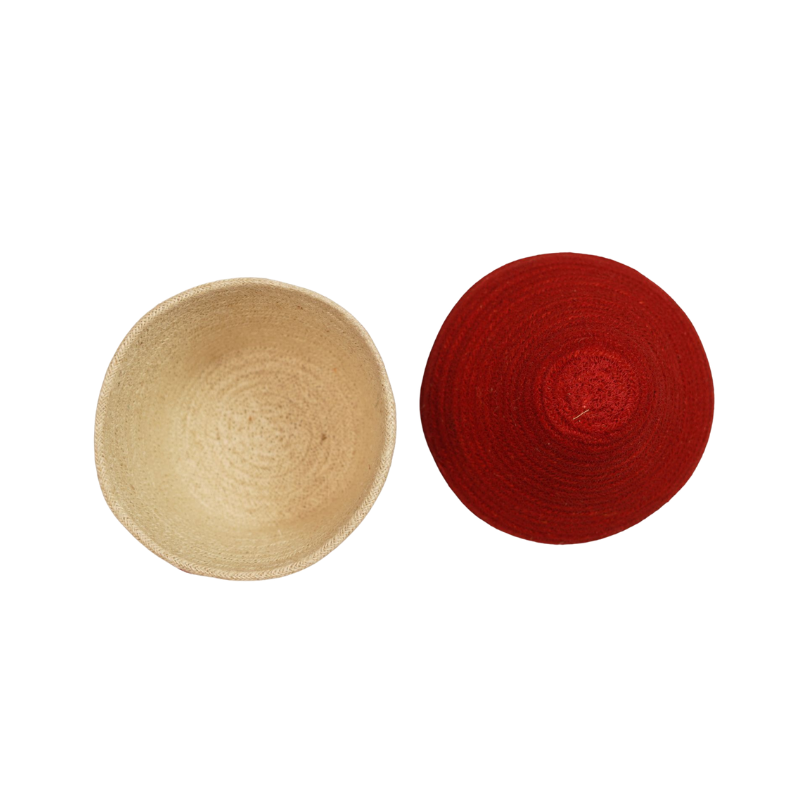 Handcrafted Eco-Friendly Jute Mushroom House Decorative Storage Box with Red Lid & Hea - Thumbnail 3