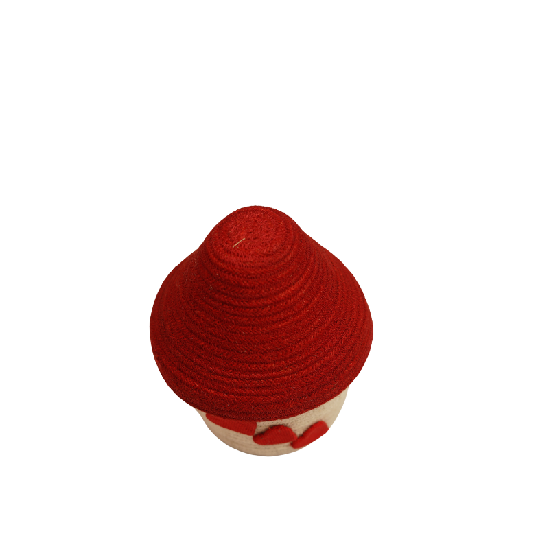 Handcrafted Eco-Friendly Jute Mushroom House Decorative Storage Box with Red Lid & Hea - Thumbnail 4
