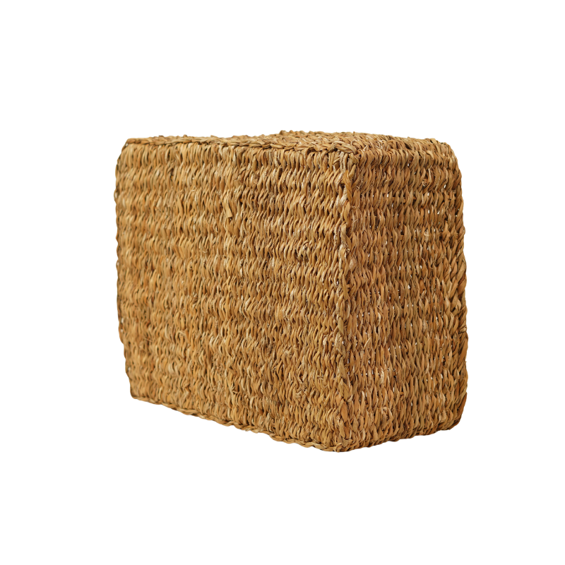 Handcrafted Eco-Friendly Natural Seagrass Rectangular Storage Basket Set 3-Piece Nesting Wicker Organizer Bins for Home Shelf Storage