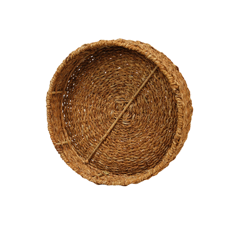 Handcrafted Eco-Friendly Natural Seagrass Round Serving Tray | Shallow Wicker Storage - Thumbnail 2