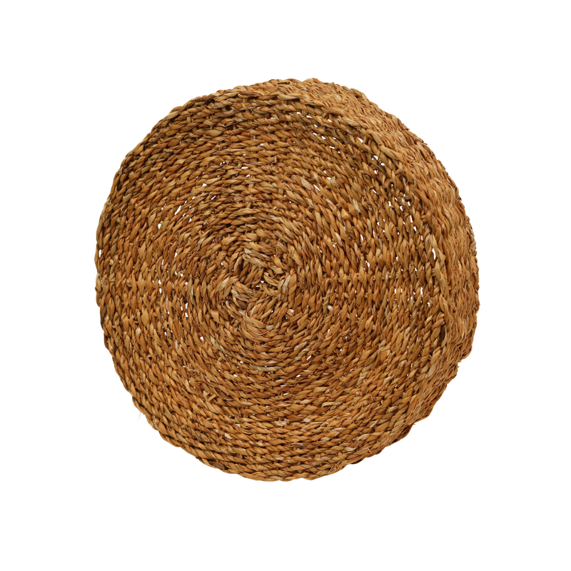 Handcrafted Eco-Friendly Natural Seagrass Round Serving Tray | Shallow Wicker Storage - Thumbnail 3