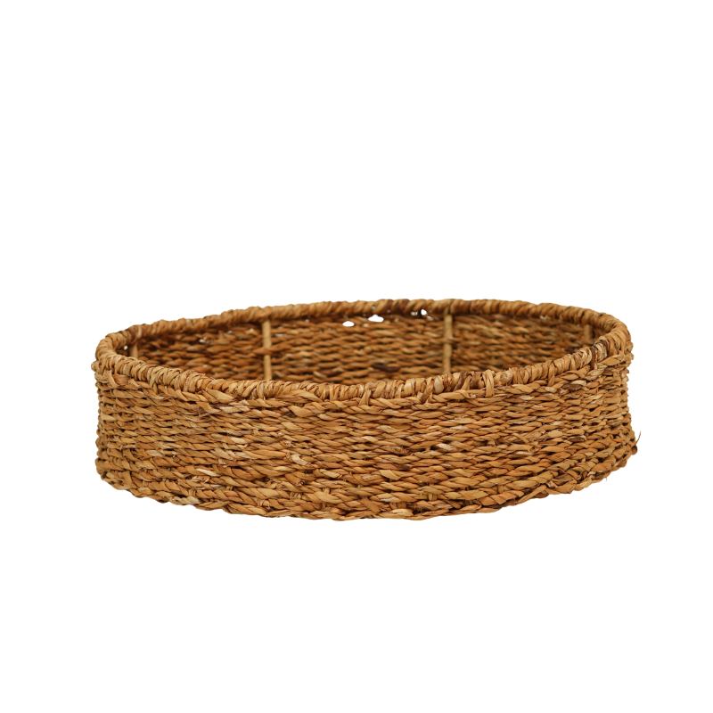Handcrafted Eco-Friendly Natural Seagrass Round Serving Tray | Shallow Wicker Storage Basket & Coffee Table Decorative Organizer
