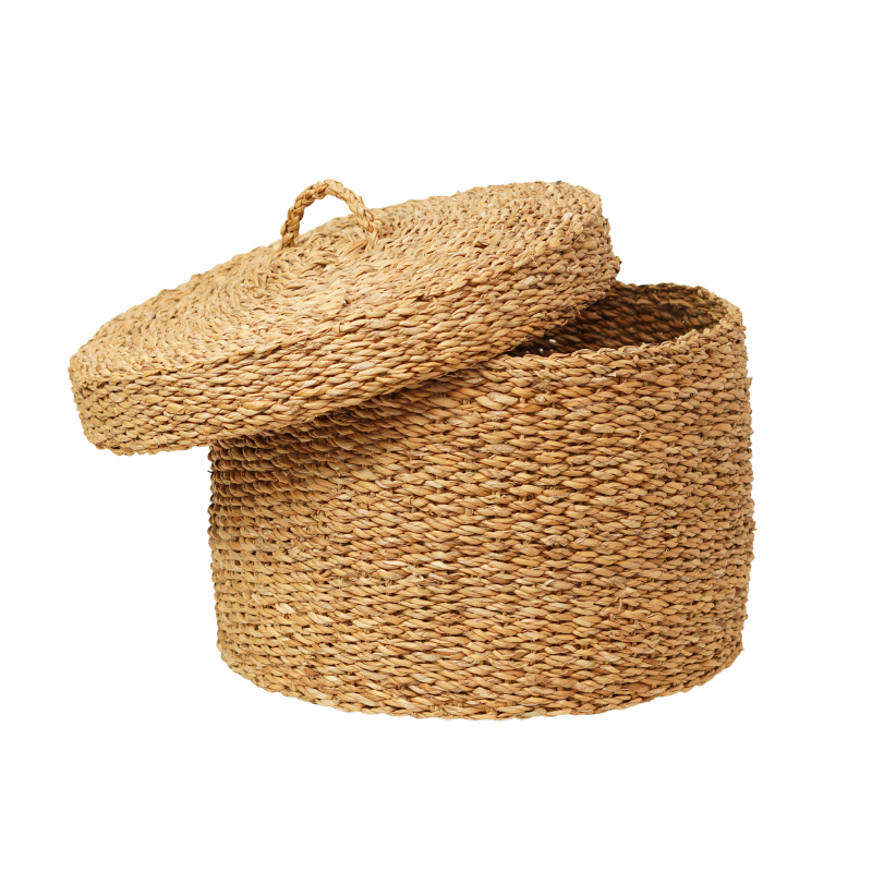 Handcrafted Eco-Friendly Natural Seagrass Round Storage Basket Set of 3 Nesting Cylind - Thumbnail 2