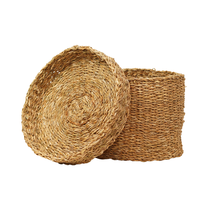 Handcrafted Eco-Friendly Natural Seagrass Round Storage Basket Set of 3 Nesting Cylind - Thumbnail 3