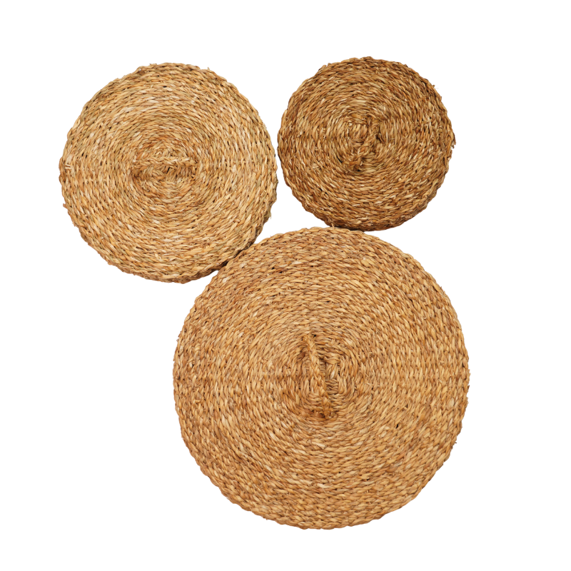 Handcrafted Eco-Friendly Natural Seagrass Round Storage Basket Set of 3 Nesting Cylind - Thumbnail 4