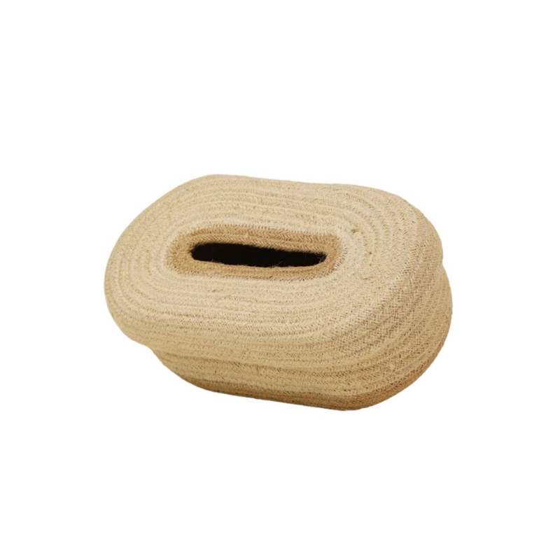 Handcrafted Eco-Friendly Oval Jute Tissue Box Cover Braided Rope Napkin Dispenser Hold - Thumbnail 2