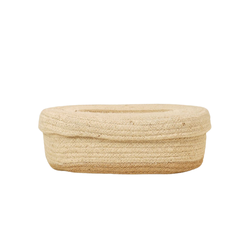 Handcrafted Eco-Friendly Oval Jute Tissue Box Cover Braided Rope Napkin Dispenser Hold - Thumbnail 4