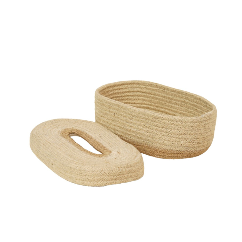 Handcrafted Eco-Friendly Oval Jute Tissue Box Cover Braided Rope Napkin Dispenser Holder for Home Tabletop Décor