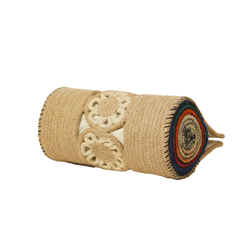 Handcrafted Floral Cutout Jute Braid Handbag with Bamboo Ring Handles - Thumbnail 2
