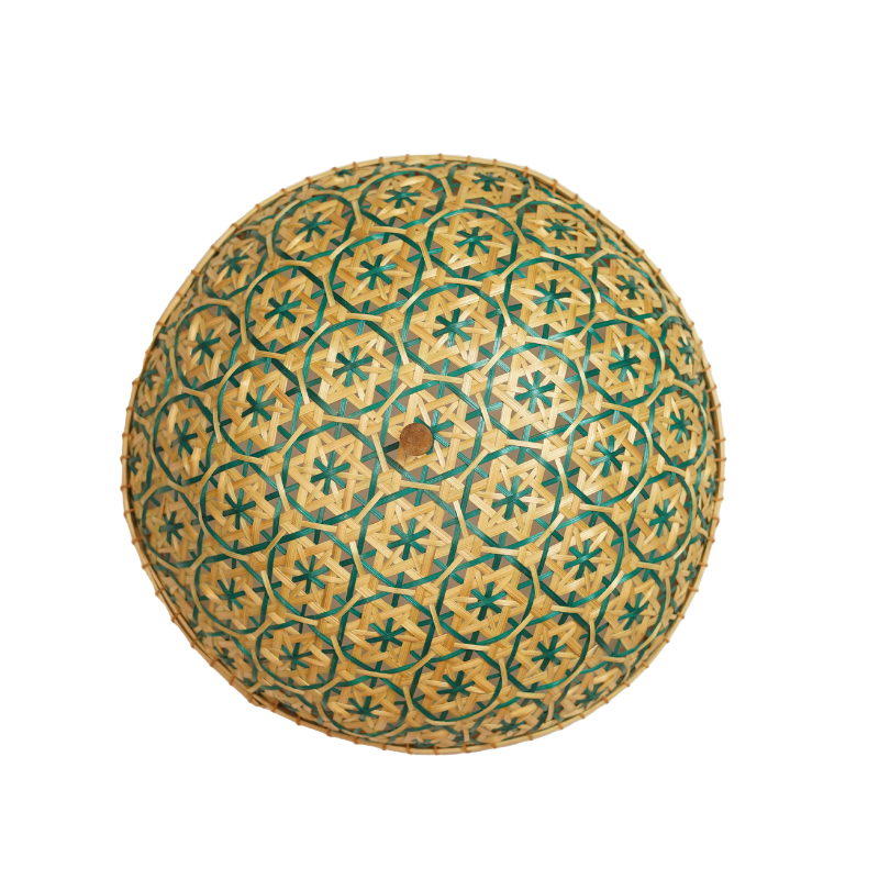 Handcrafted Green Star Pattern Bamboo Food Cover Dome with Wooden Knob - Thumbnail 2